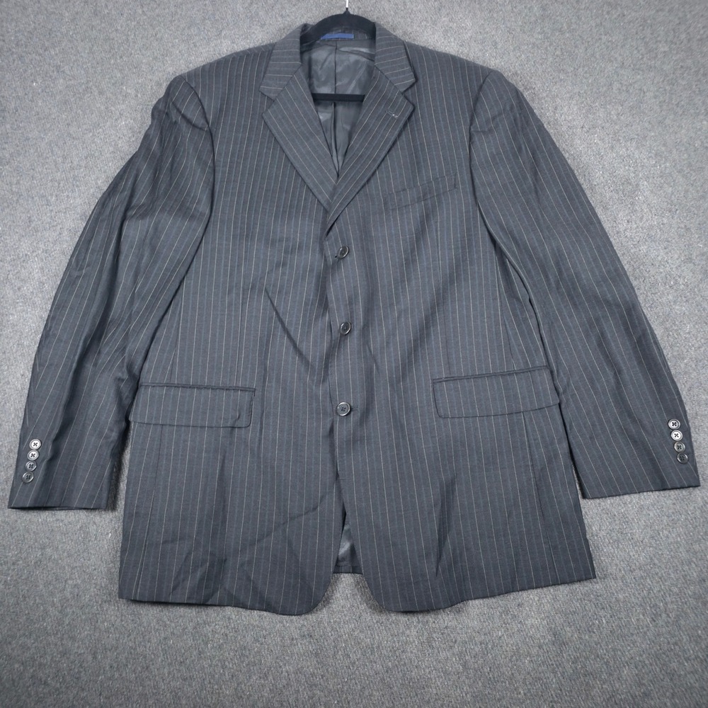 Loro Piana Daniel Cremieux Pinstripe Blazer Mens 46L Charcoal Blue Wool USA Made